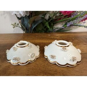 Vintage Holt Howard Candle Holders‎ – 1958 Ceramic Floral Applied Gold Trim Pair
